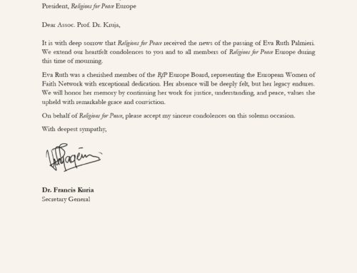 Religions for Peace Extends Condolences on the Passing of Eva Ruth Palmieri